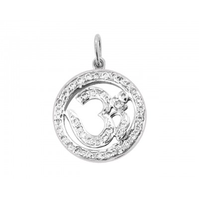 Om Pendant in Silver with Diamonds